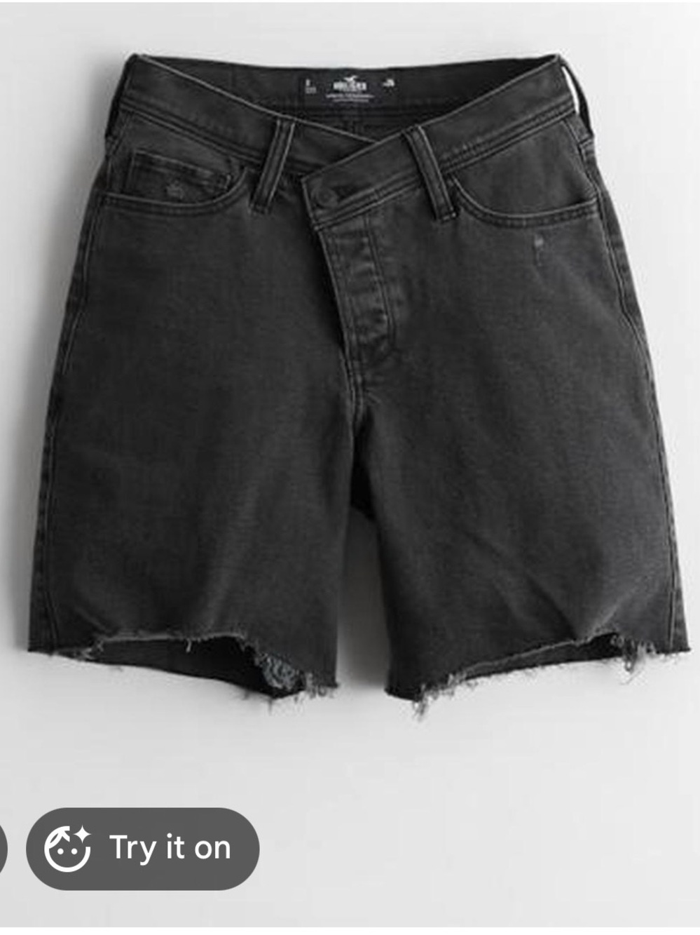 Hollister Ultra High Rise Dad Long Shorts Black Washed Denim Distressed 7”